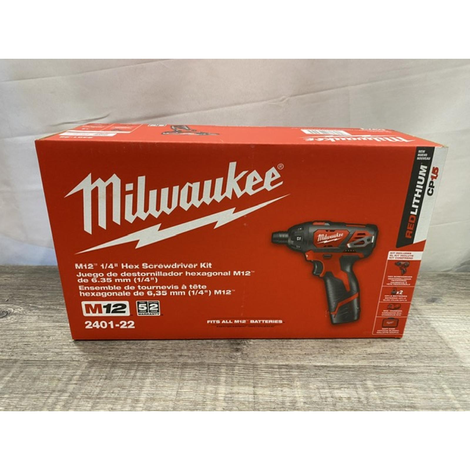 NEW - Milwaukee 12V Lithium-Ion Cordless 1/4 in. Hex Screwdriver Kit