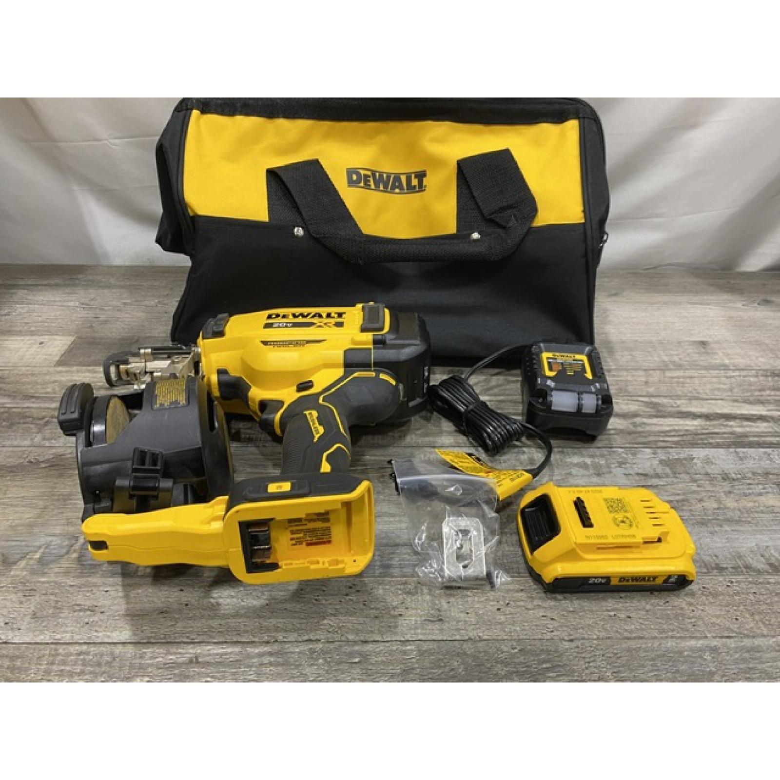 AS-IS DEWALT 20V MAX Lithium-Ion 15-Degree Electric Cordless Roofing Nailer Kit