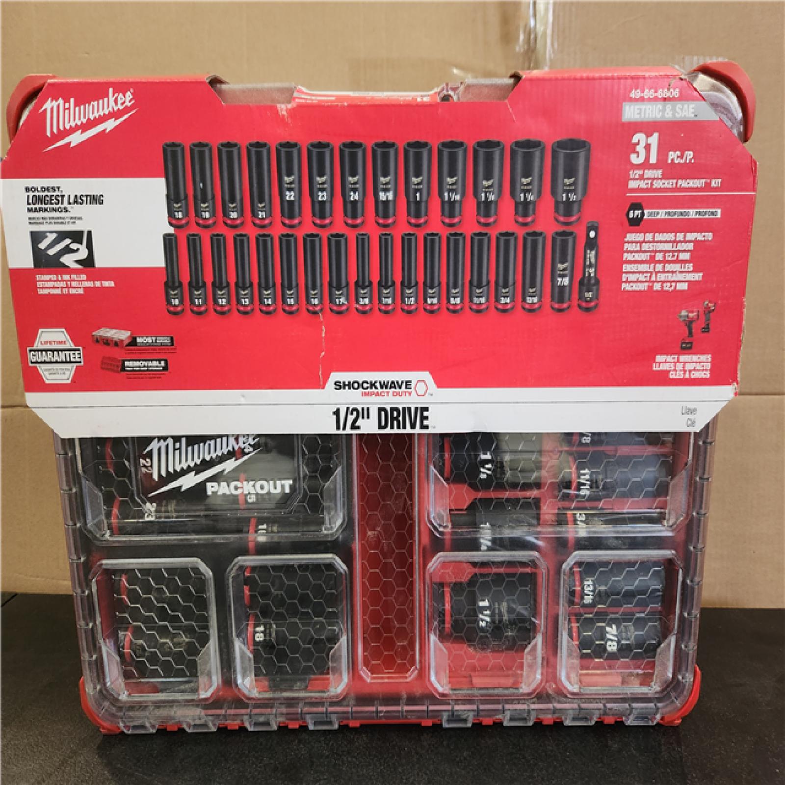 Phoenix NEW Milwaukee SHOCKWAVE Impact-Duty 1/2 in. Drive Metric and SAE Deep Well Impact PACKOUT Socket Set (31-Piece)