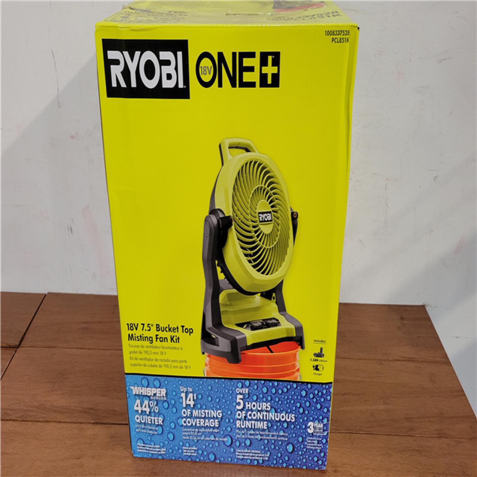 California NEW Ryobi One+ 18V 7.5 Bucket Top Misting Fan Kit  Includes (1) Battery & Charger