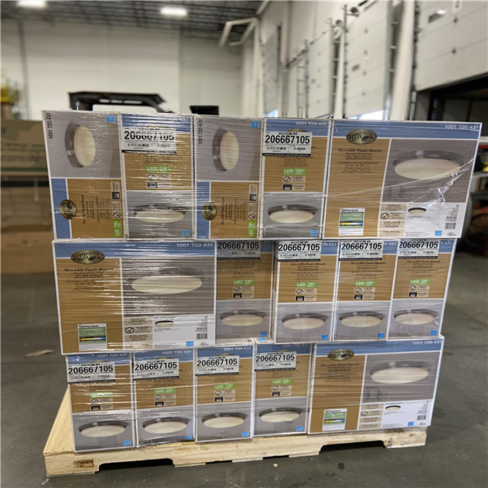 DALLAS LOCATION - Hampton Bay 15 in. 225-Watt Equivalent Brushed Nickel Integrated LED Flush Mount with Frosted Glass Shade (40 UNITS)
