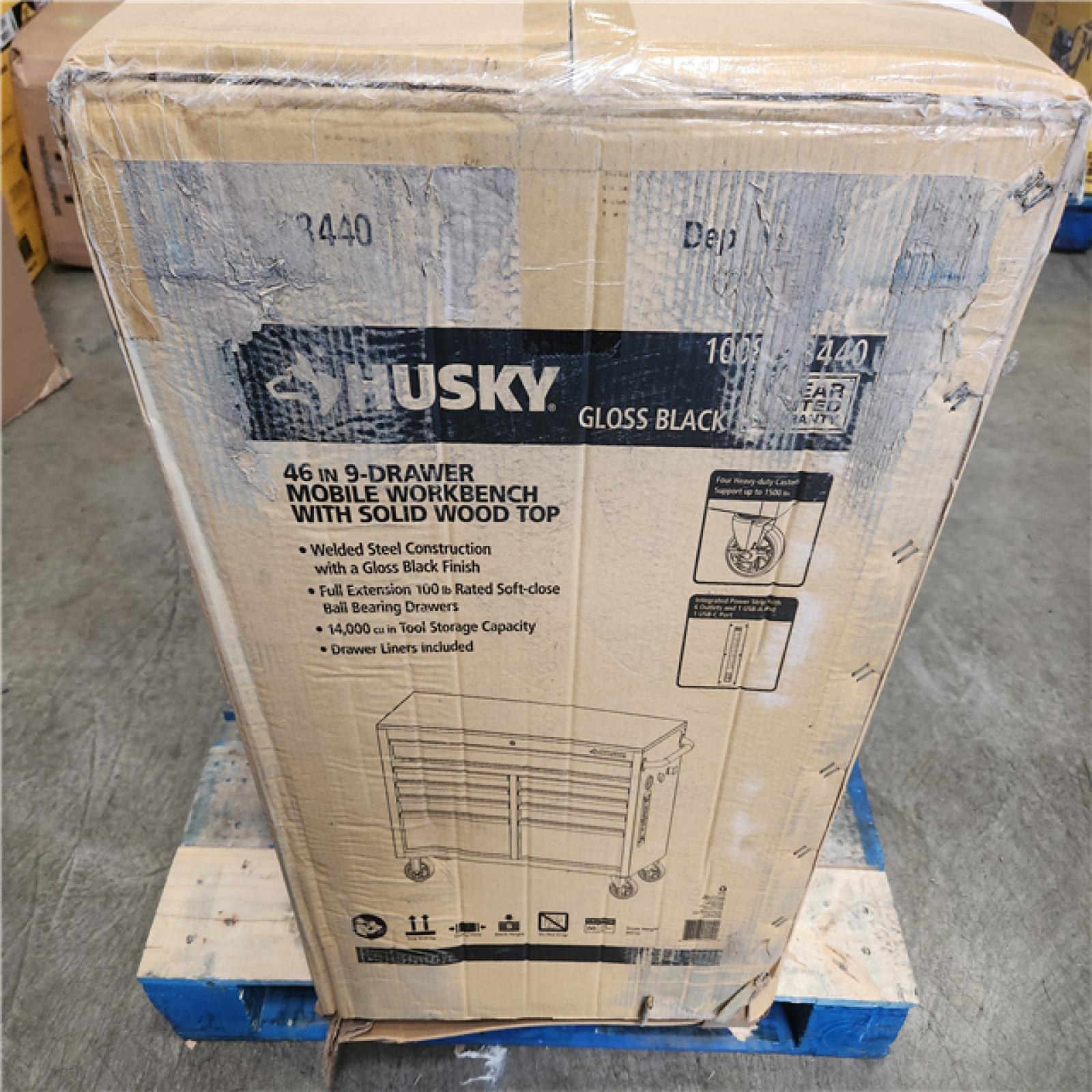 Phoenix NEW Husky Tool Storage 46 in. W x 18 in. D 9-Drawer Mobile Workbench Cabinet in Gloss Black (SEALED)