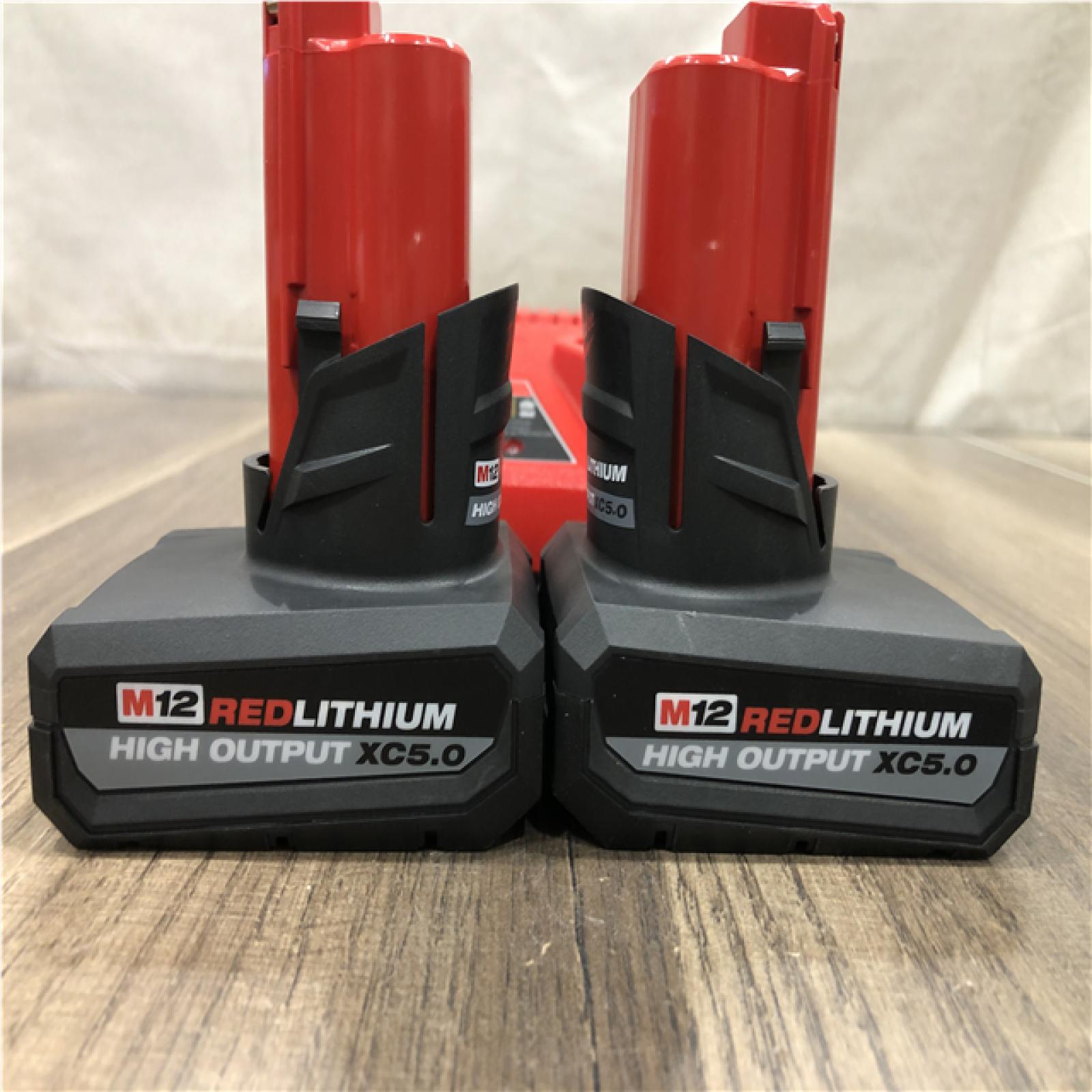 AS-IS Milwaukee 12V Lithium-Ion XC High Output 5.0 Ah Battery Pack (2-Pack) Starter Kit with Charger