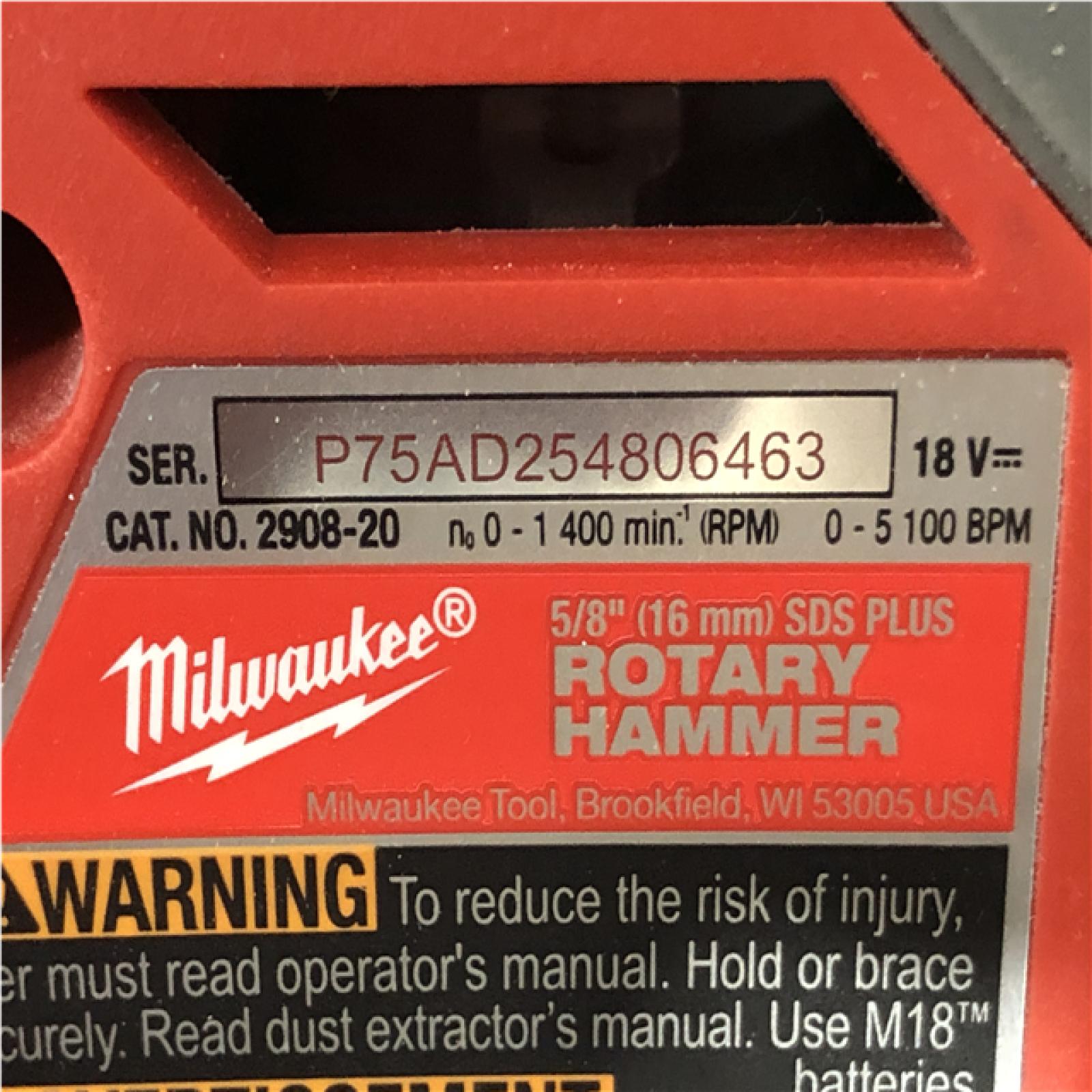 AS-IS Milwaukee FUEL 18V Lithium-Ion Brushless Cordless 5/8 in. SDS-Plus Rotary Hammer (Tool-Only)