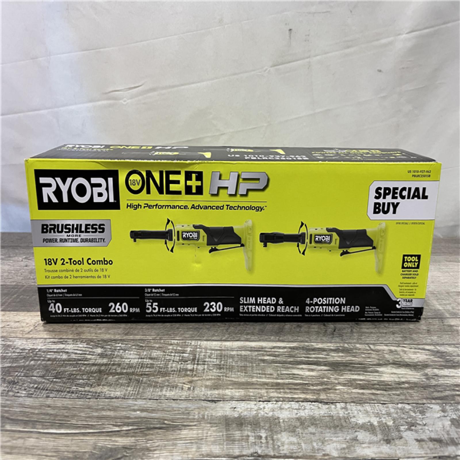 NEW - RYOBI ONE+ HP 18V Brushless Cordless 1/4 in. and 3/8 in. Extended Reach Ratchets (Tools Only)