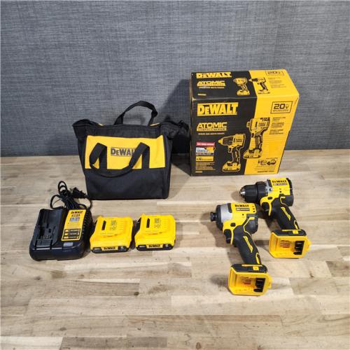 HOUSTON LOCATION - AS-IS Dewalt DCK225D2 20V MAX ATOMIC Brushless Compact Lithium-Ion 1/2 in. Cordless Drill Driver and 1/4 in. Impact Driver Combo Kit with 2 Batteries 2 Ah