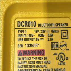AS-IS DEWALT 20V MAX Cordless Bluetooth Speaker (Tool Only)