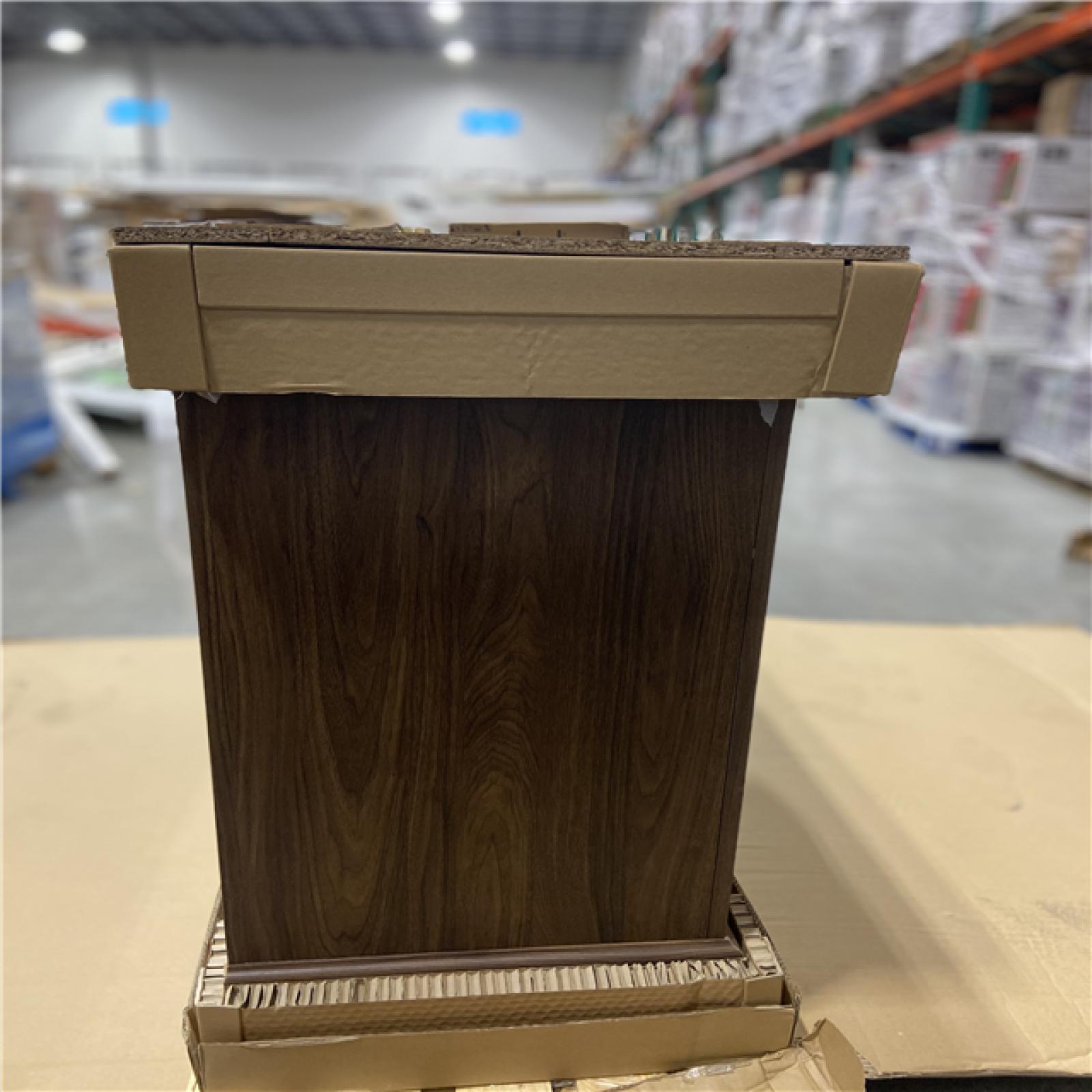 DALLAS LOCATION -  Home Decorators Collection Doveton 60 in. Double Sink Dark Walnut Bath Vanity with White Engineered Marble Top (Assembled)