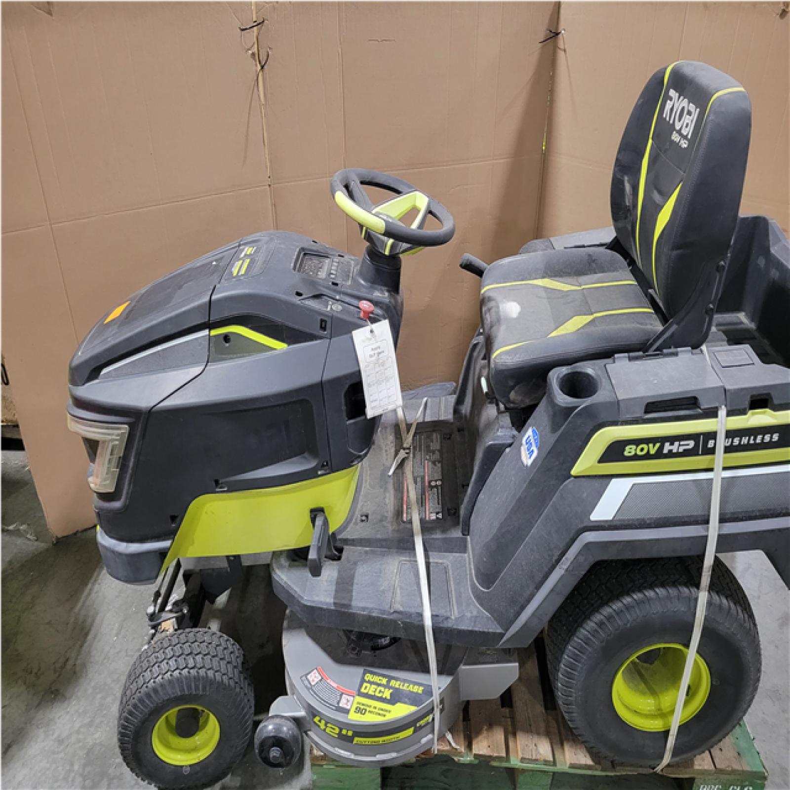 CALIFORNIA AS-IS RYOBI BRUSHLESS 80V 42 SIT DOWN RIDING LAWN MOWER