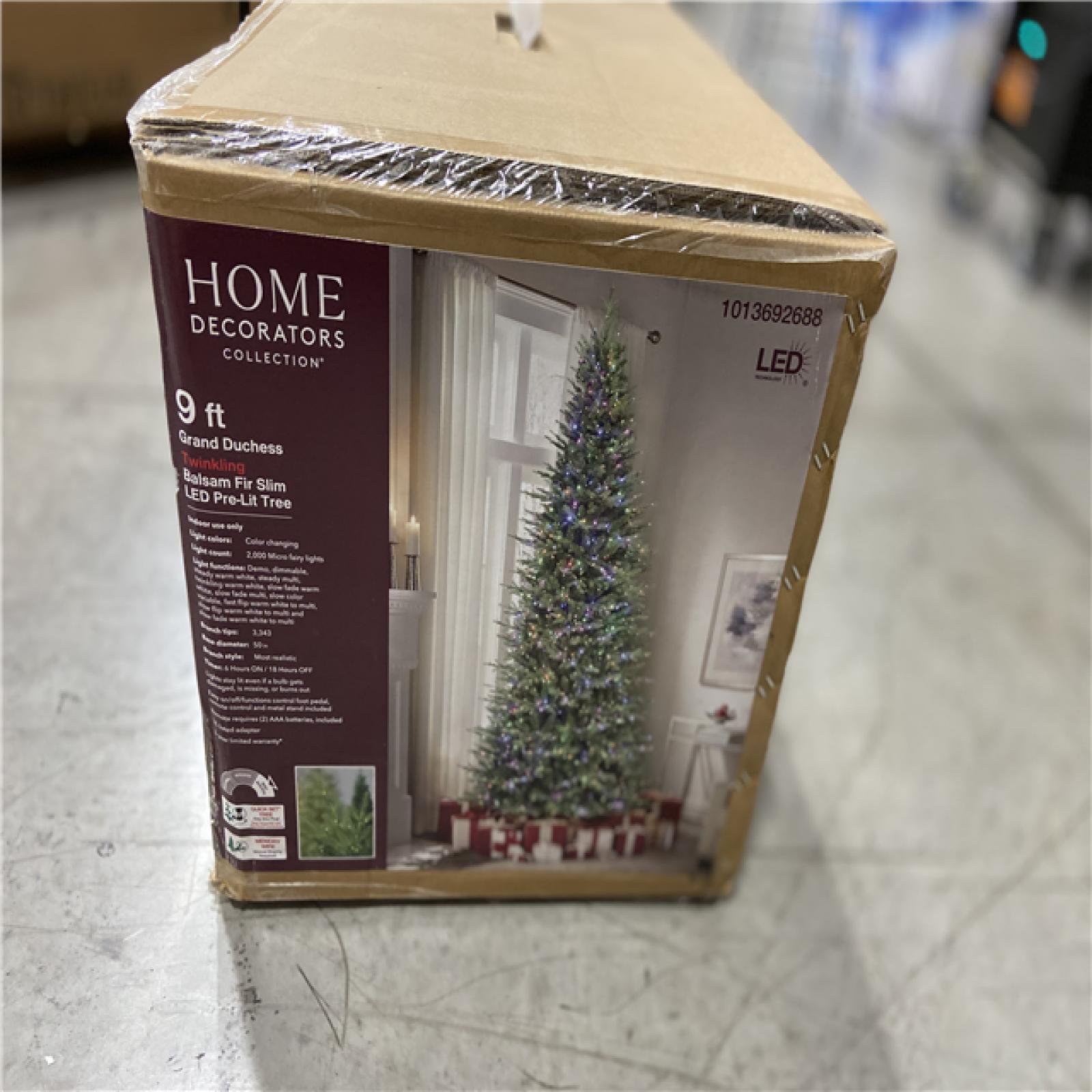 DALLAS LOCATION -Home Decorators Collection 9 ft. Grand Duchess Twinkling Balsam Fir Slim LED Pre-Lit Artificial Christmas Tree