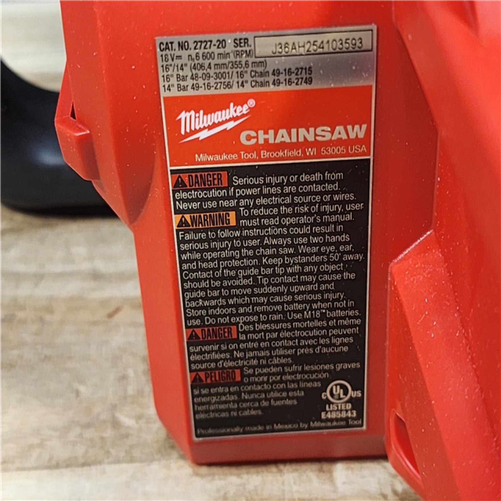 HOUSTON LOCATION - AS - IS Milwaukee FUEL 16 in. 18V Lithium-Ion Brushless Battery Chainsaw (Tool-Only)