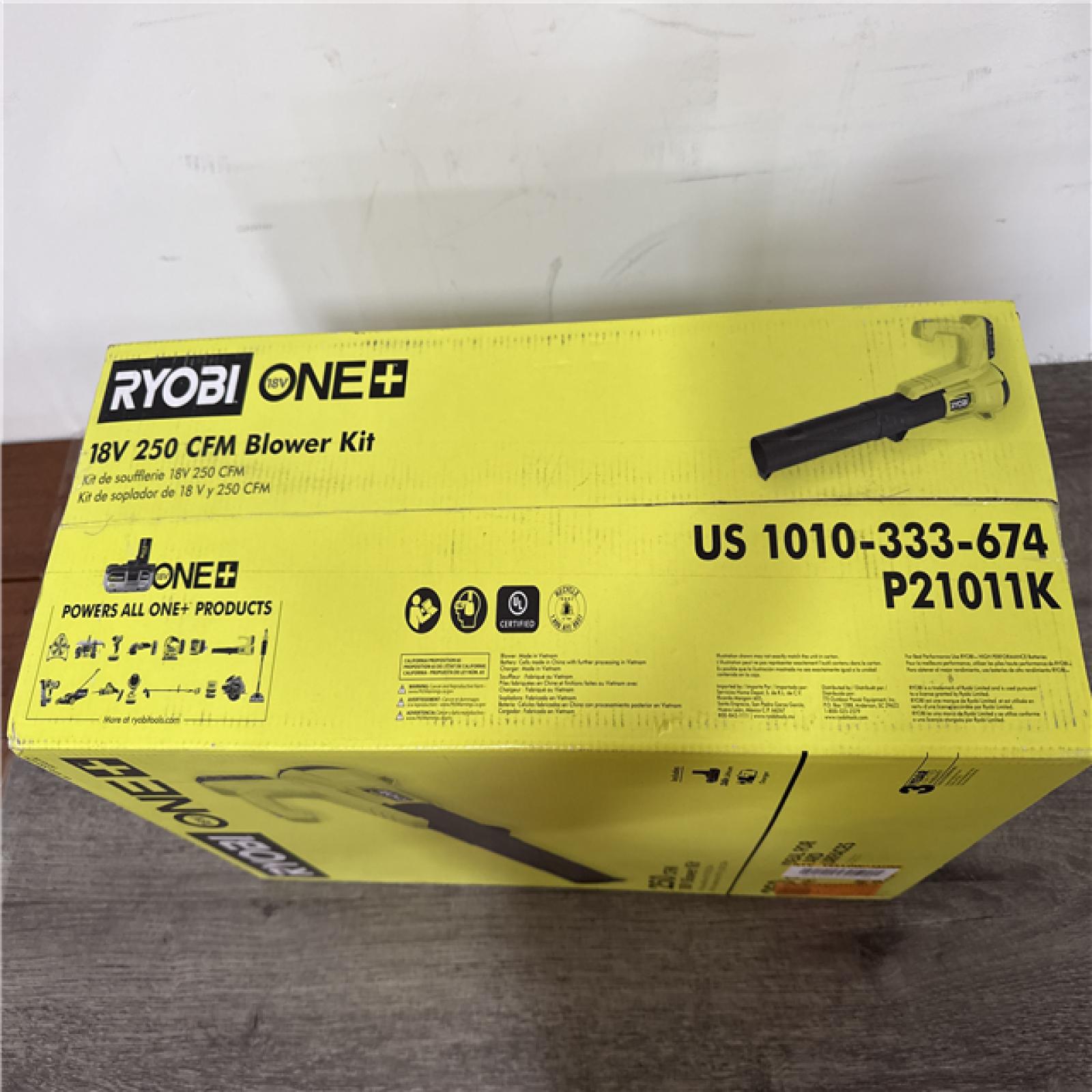 California NEW Ryobi One+ 18V  250 CFM Blower Kit  Includes (1) Battery & Charger