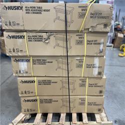 DALLAS LOCATION -Husky 46 in. W x 24 in. D 2-Drawer Adjustable Height White Worktable with Solid Wood Top PALLET-(5 UNITS)
