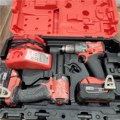 AS-IS  Milwaukee M18 FUEL 18V Lithium-Ion Brushless Cordless Hammer Drill and Impact Driver Combo Kit (2-Tool) with 2 Batteries