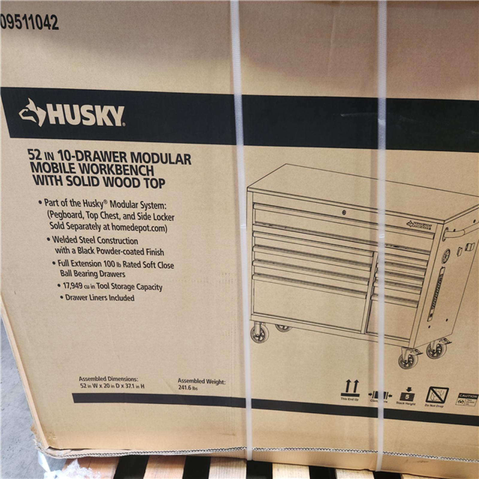 Phoenix NEW Husky Modular Tool Storage 52 in. W Standard Duty Black Mobile Workbench Cabinet with Pegboard