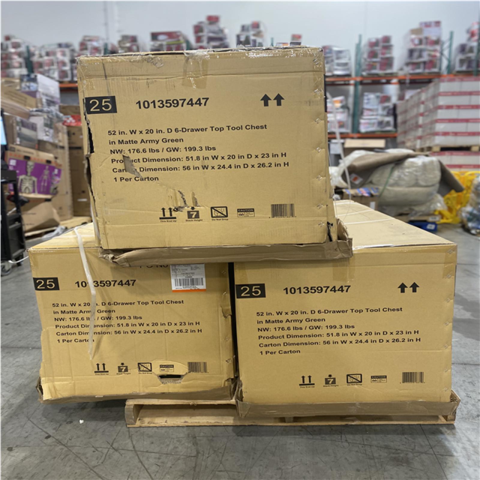 DALLAS LOCATION- HUSKY Heavy Duty 52 in. W 6-Drawer Matte Army Green Top Tool Chest PALLET (3 UNITS)
