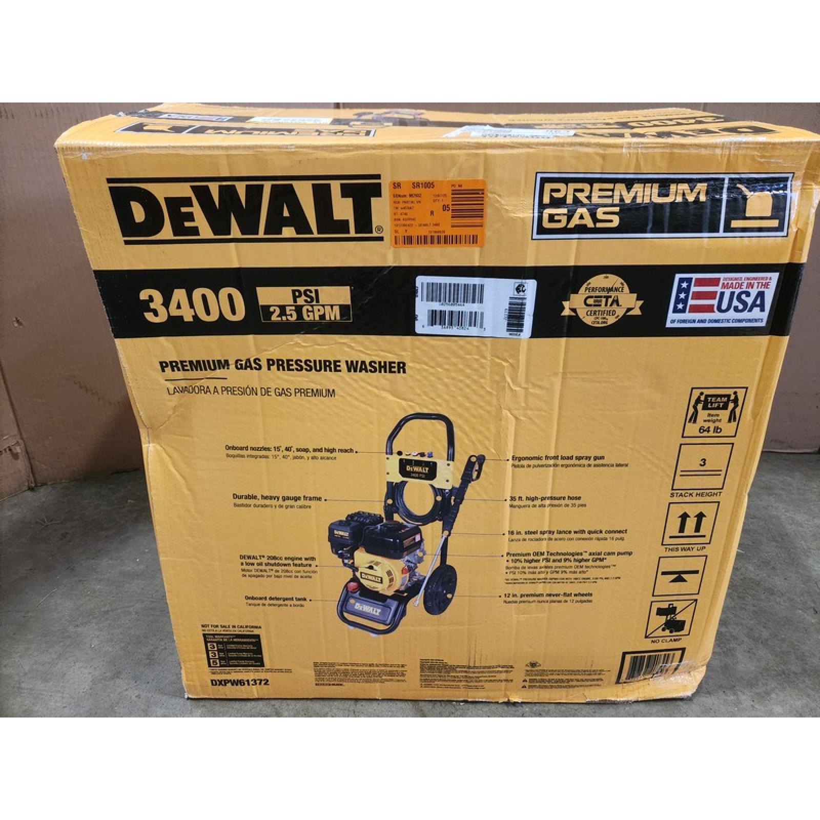 Phoenix NEW DEWALT 3400 PSI 2.5 GPM Gas Cold Water Pressure Washer with DeWalt 210 Engine