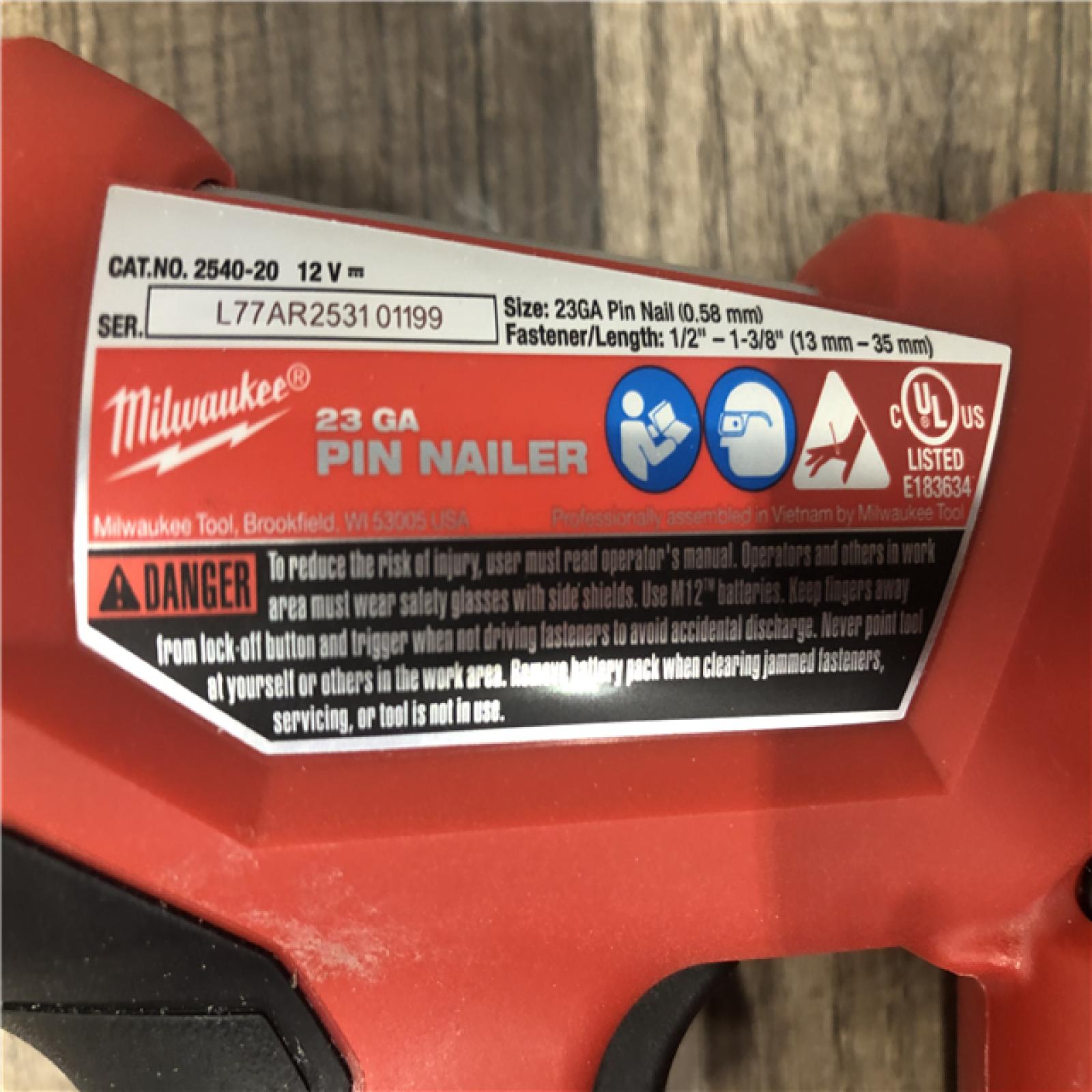 AS-IS Milwaukee 12-Volt 23-Gauge Lithium-Ion Cordless Pin Nailer (Tool-Only)