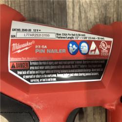 AS-IS Milwaukee 12-Volt 23-Gauge Lithium-Ion Cordless Pin Nailer (Tool-Only)