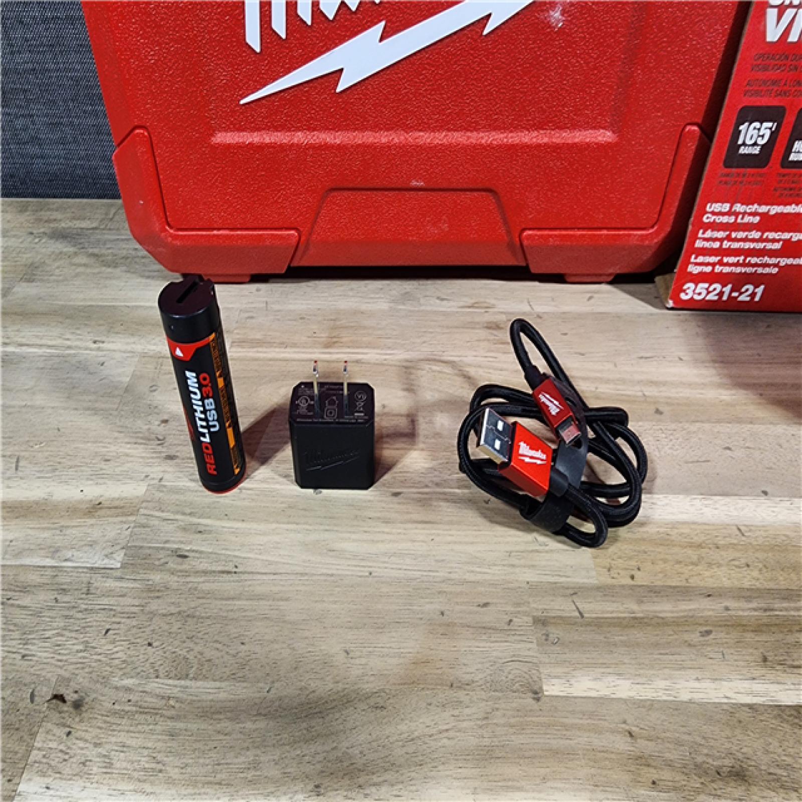HOUSTON LOCATION - AS-IS MILWAUKEE 100 Ft. REDLITHIUM Lithium-Ion USB Green Rechargeable Cross Line Laser Level with Charger