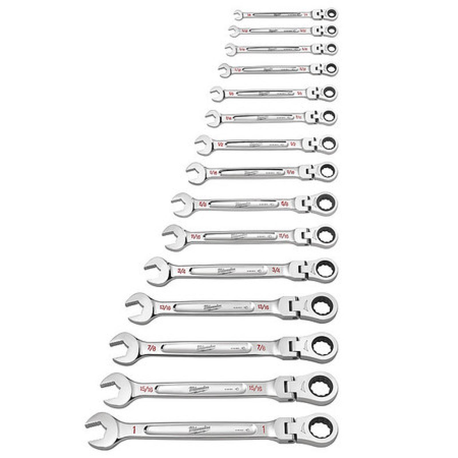New! - Milwaukee 144-Position Flex-Head Ratcheting Combination Wrench Set SAE (15-Piece)