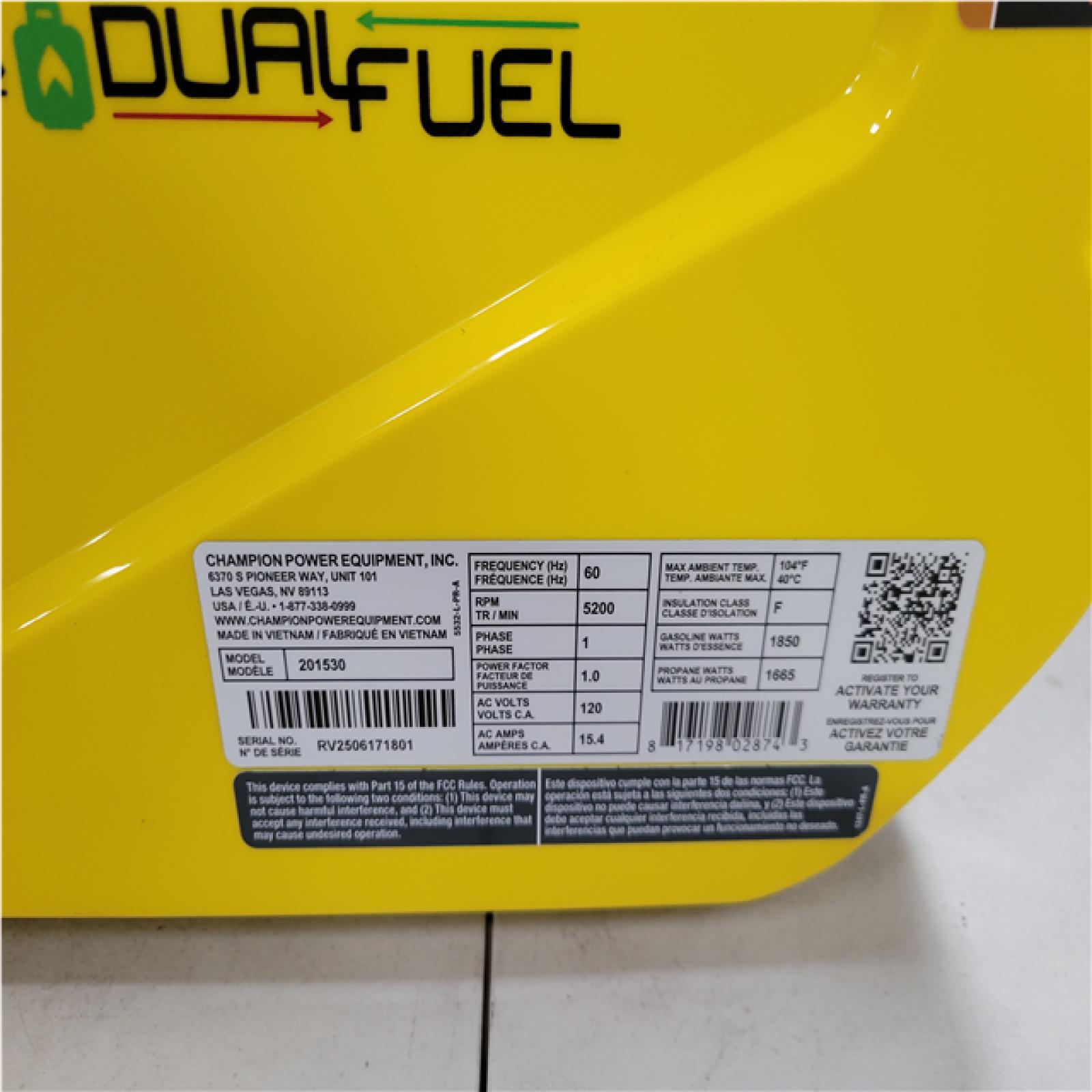 CALIFORNIA AS-IS CHAMPION 2500/1850-Watt Recoil Start Gasoline/Propane Powered Dual Fuel Inverter Generator with Quiet Technology and CO Shield