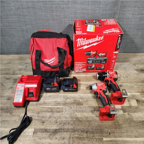 HOUSTON LOCATION - AS-IS M18 18-Volt Lithium-Ion Brushless Cordless Compact Hammer Drill/Impact Combo Kit (2-Tool) with (2) Batteries, Bag