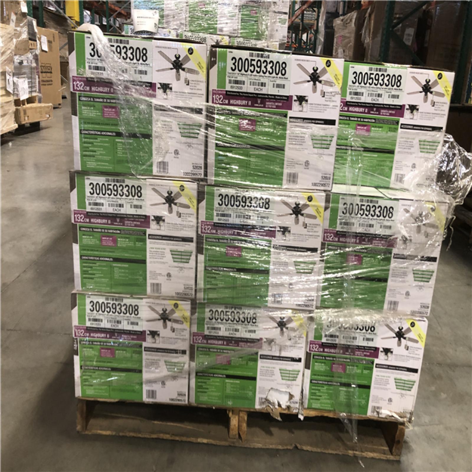 DALLAS LOCATION - Hunter Highbury II 52 In. LED Indoor Matte Black Ceiling Fan With Light Kit PALLET-(16 UNITS)