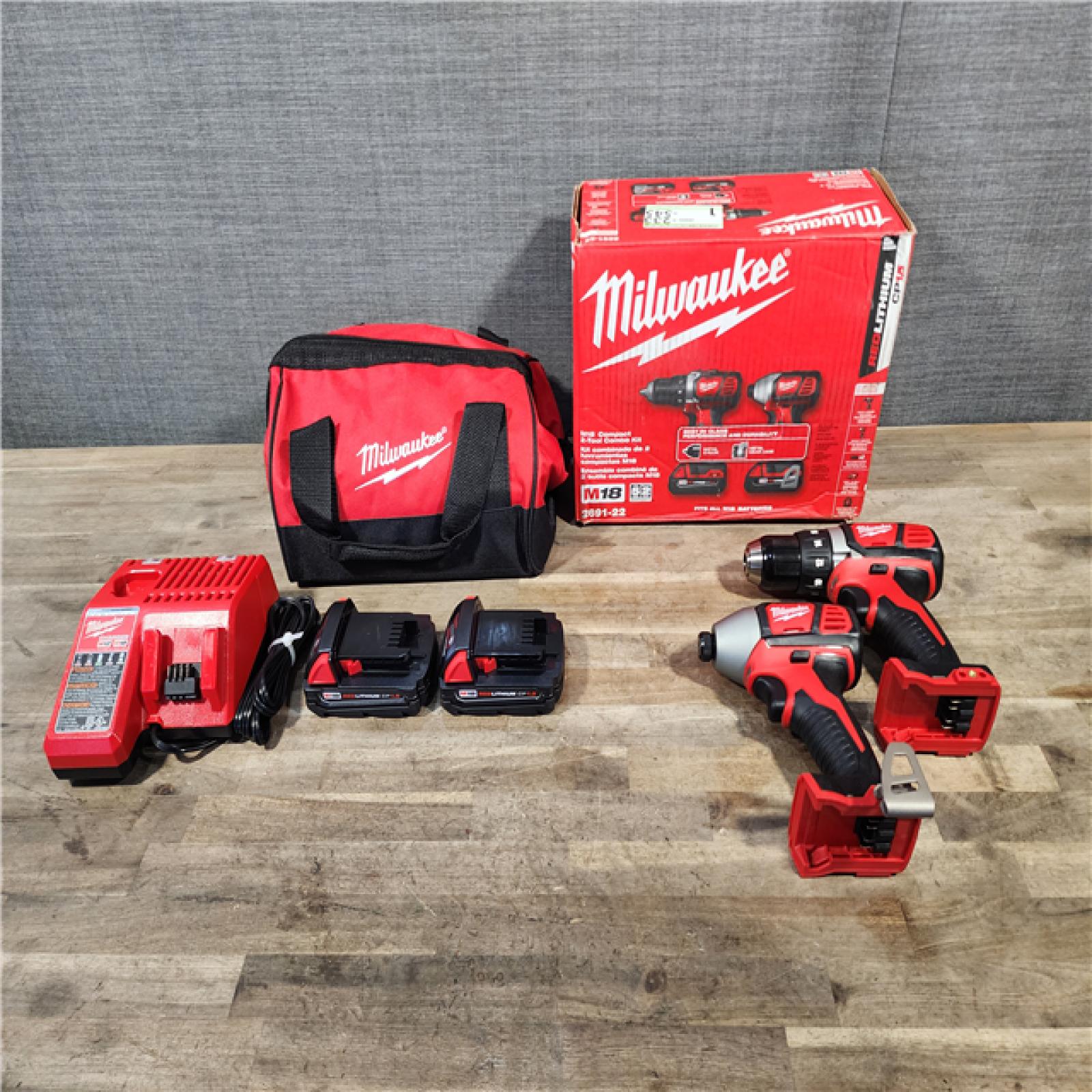 HOUSTON LOCATION - AS-IS Milwaukee 18V Cordless Brushed 2-Tool Drill/Driver and Impact Driver Kit