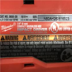 AS-IS Milwaukee 18-Volt Lithium-Ion Compact Brushless Cordless 1/4 in. Impact Driver Kit