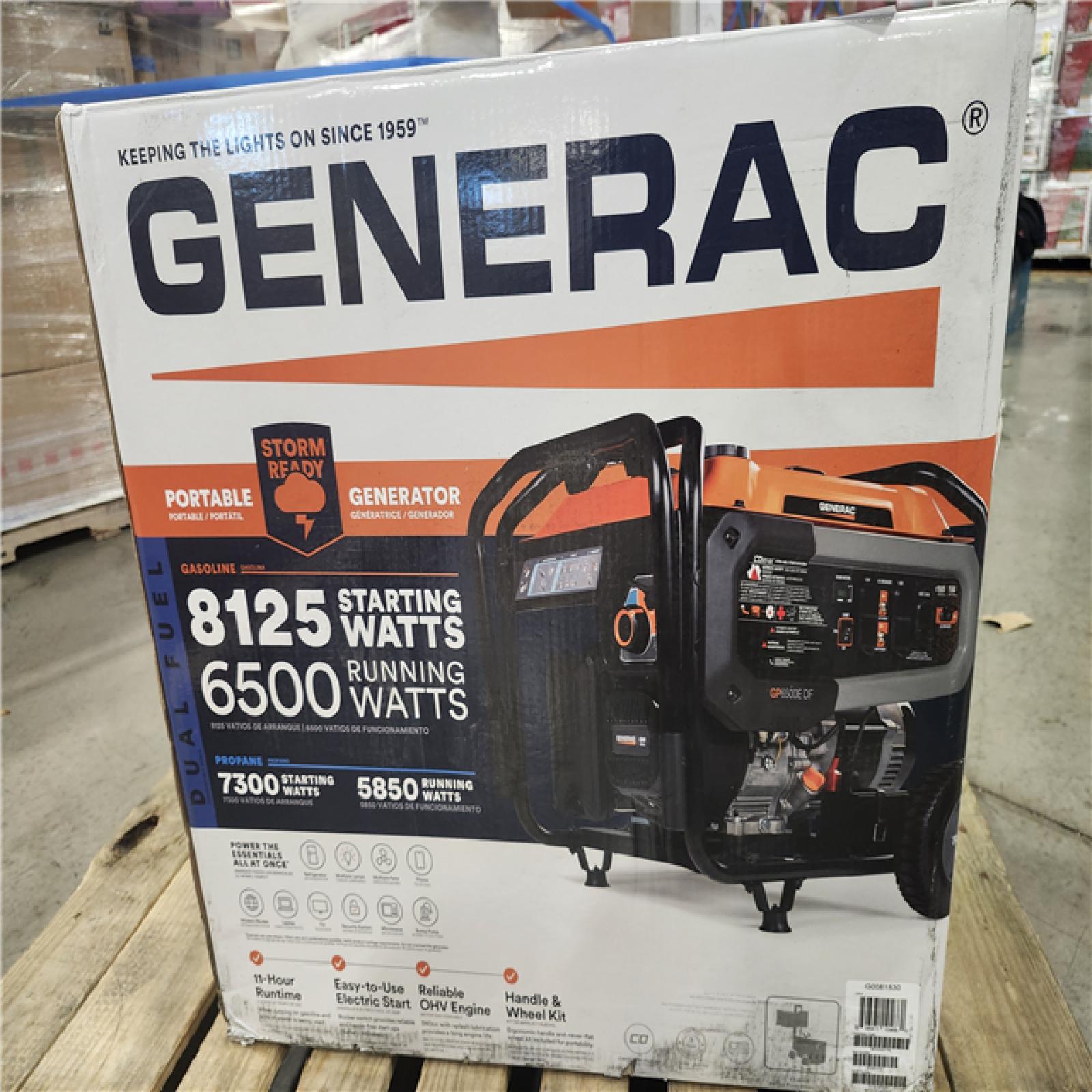 DALLAS LOCATION - Generac 8125/6500-Watt - Electric Start - Dual Fuel Gasoline/Propane -COSense - Portable Generator