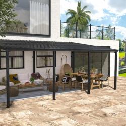 Phoenix NEW VEIKOUS 12 ft. x 20 ft. Aluminum Patio Covers with Metal Roof Wall-Mount Gazebo Pergola