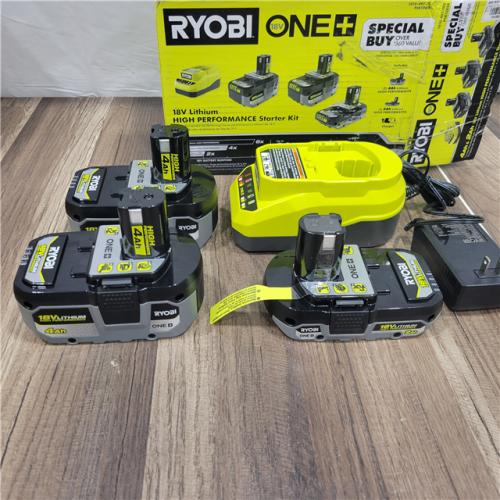 AS-IS RYOBI ONE+ 18V Lithium-Ion HIGH PERFORMANCE Starter Kit with 2.0 Ah Battery, (2) 4.0 Ah Batteries, and Charger