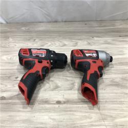 AS-IS Milwaukee 2494-22 M12 Cordless Combination 3/8 Drill / Driver and 1/4 Hex Impact Driver Dual Power Tool Kit