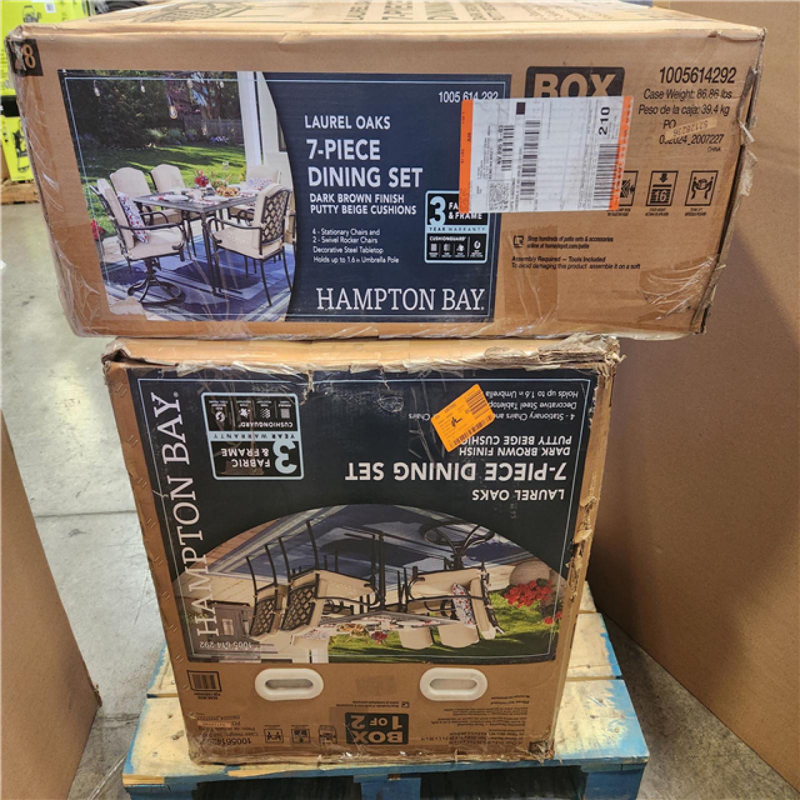 Phoenix Hampton Bay Laurel Oaks Dark Brown 7-Piece Metal Outdoor Dining Set with Cushion Guard Putty Cushions