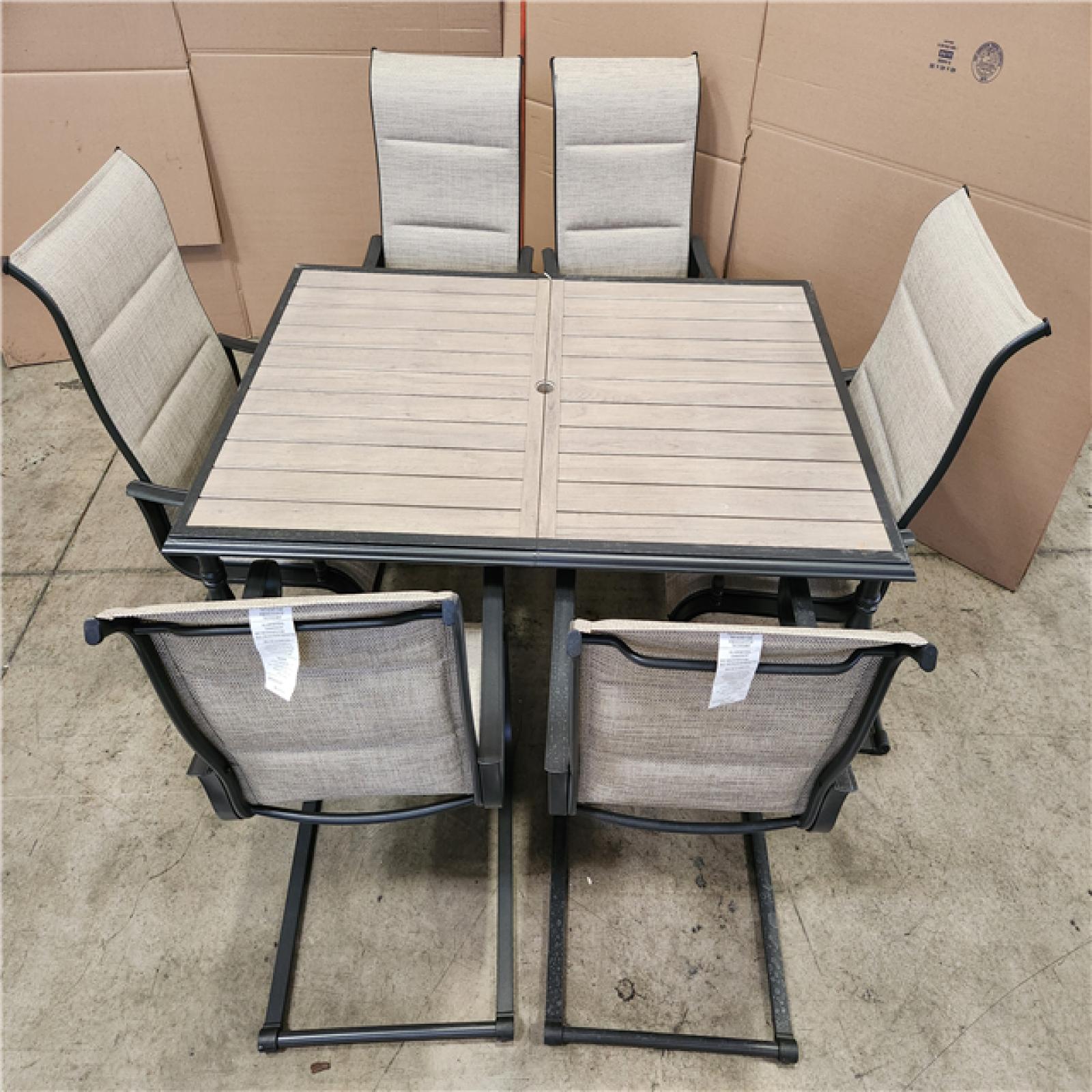 Phoenix AS-IS Hampton Bay Glenridge Falls 7-Piece Metal Padded Sling Rectangular Outdoor Dining Set in Putty Beige