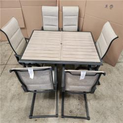 Phoenix AS-IS Hampton Bay Glenridge Falls 7-Piece Metal Padded Sling Rectangular Outdoor Dining Set in Putty Beige