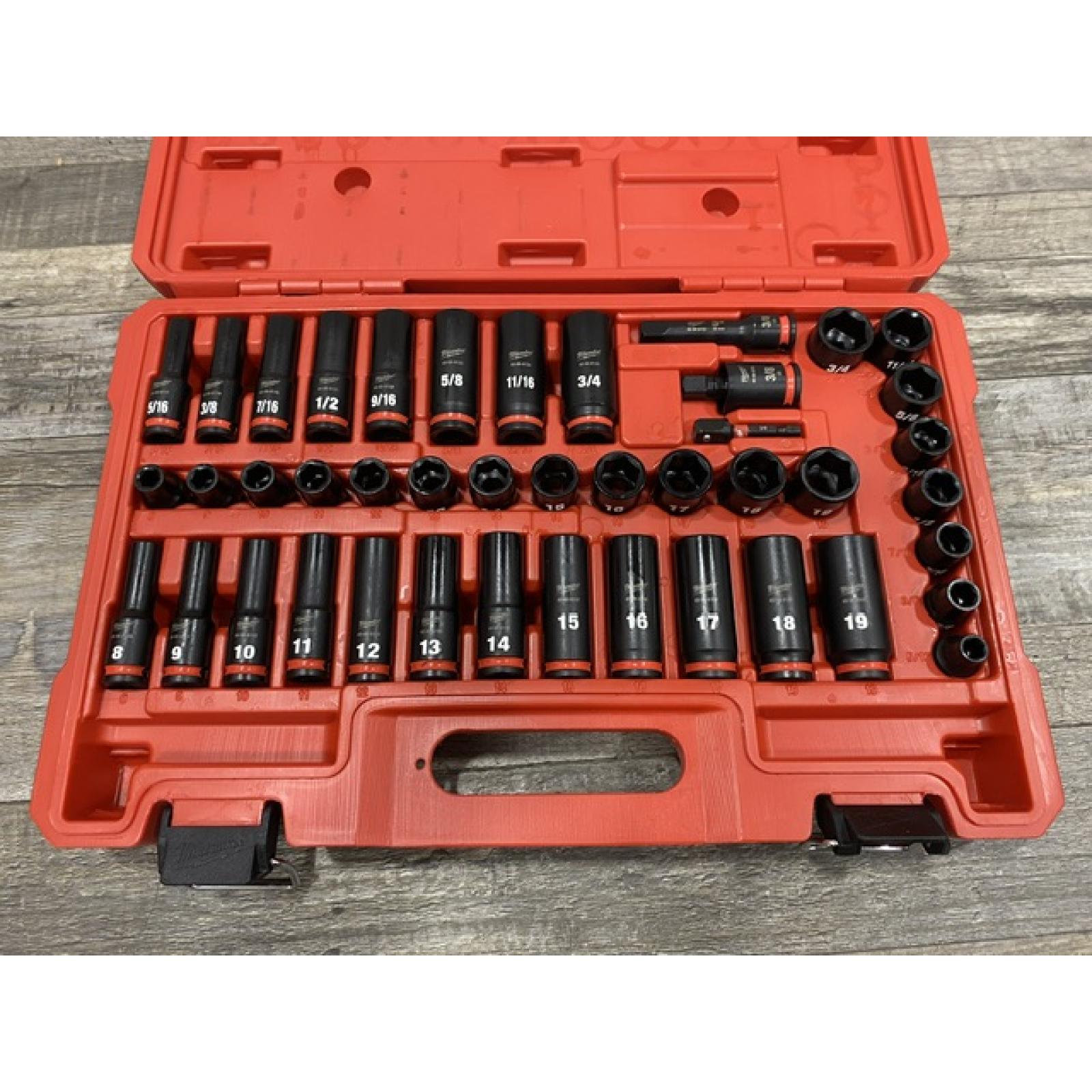 AS-IS Milwaukee SHOCKWAVE 3/8 in. Drive SAE and Metric 6 Point Impact Socket Set (43-Piece)