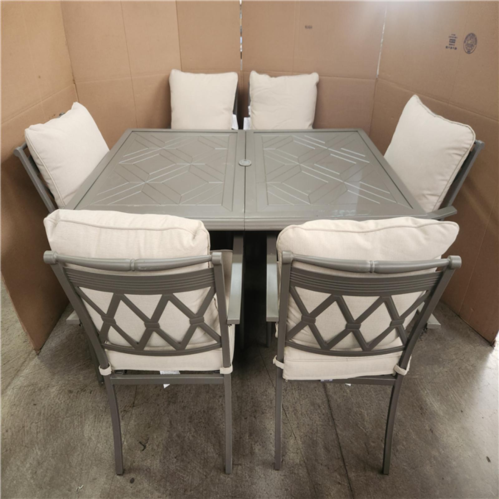 Phoenix LIKE NEW Hampton Bay Preston Pointe Dark Cement Gray 7-Piece Metal Outdoor Dining Set with CushionGuard Putty Cushions