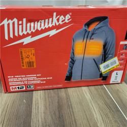 AS-IS Milwaukee  Men's Large M12 12-Volt Lithium-Ion Cordless Gray Heated Jacket Hoodie Kit with (1) 2.0 Ah Battery and Charger