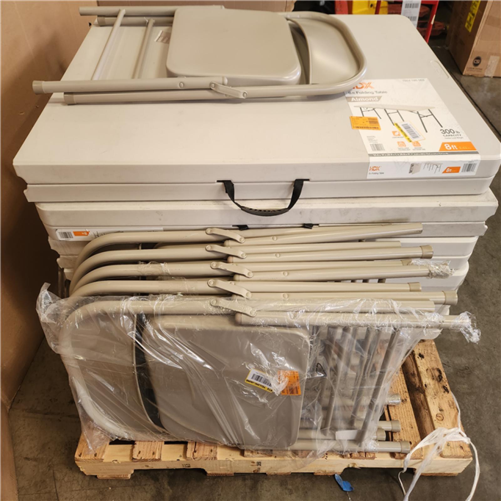 Phoenix HDX 8 ft. Rectangle Almond Resin Top Folding Utility Table Seats 8 Pallet (6-Tables) (6-Chairs)