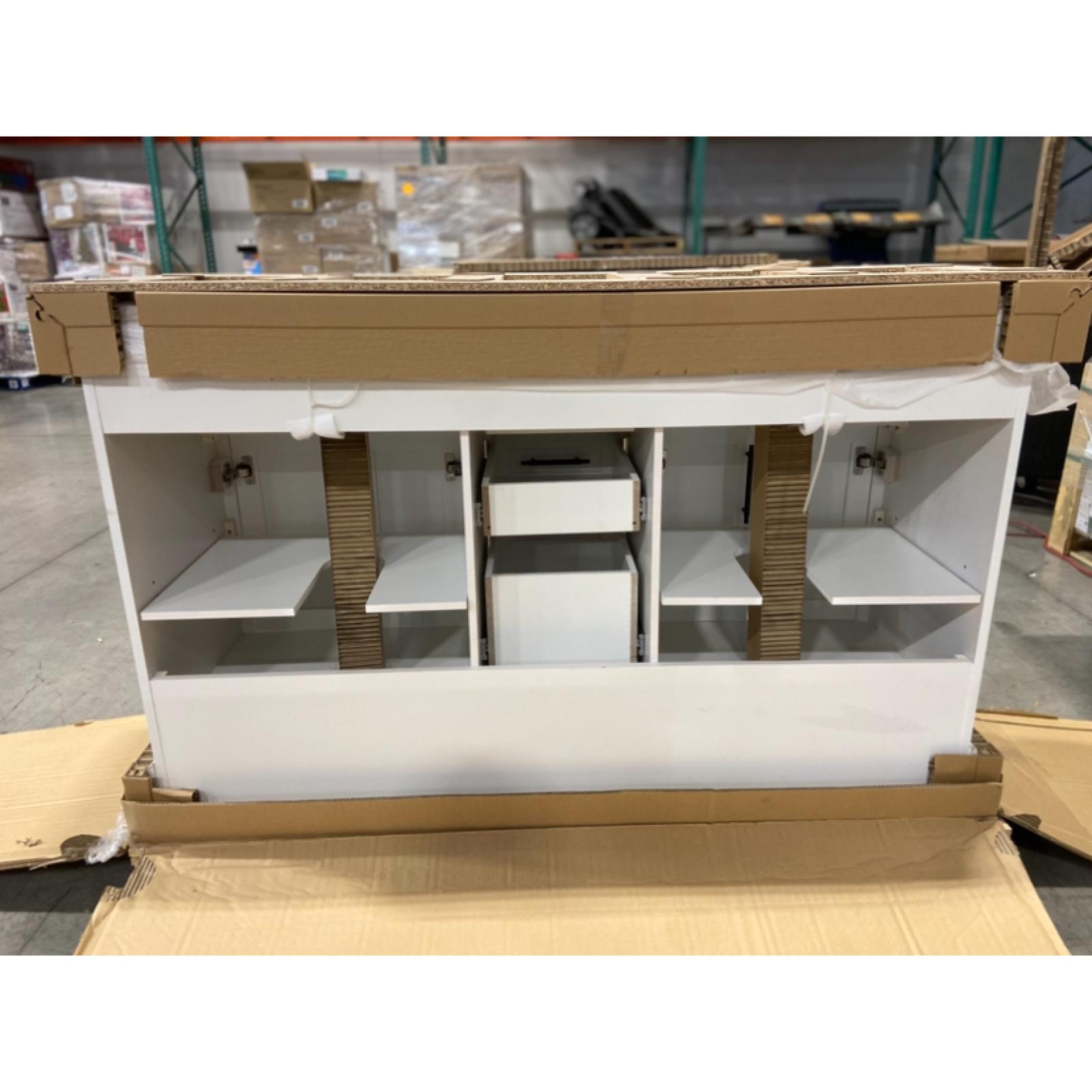 DALLAS LOCATION - Glacier Bay Tobana 42 in. Single Sink Beige Bath Vanity with White Engineered Marble Top (Assembled)