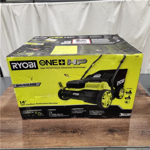 NEW! RYOBI ONE+ HP 18V Brushless 14 in. Cordless Battery Dethatcher/Aerator with (2) 4.0 Ah Batteries and Charger