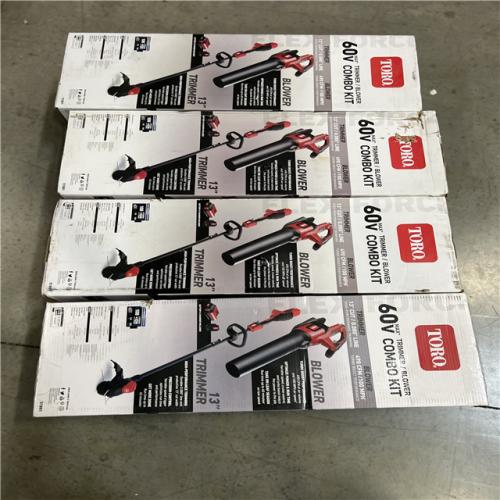 DALLAS LOCATION - NEW! - TORO 60V MAX* 2-Tool Combo Kit: Leaf Blower & 13 in. String Trimmer with 2.0Ah Battery PALLET - (4 UNITS)