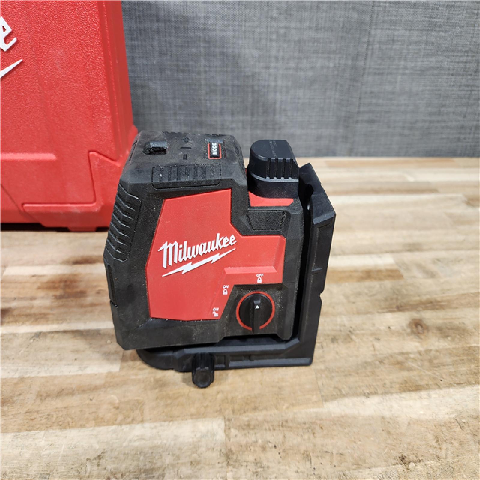 HOUSTON LOCATION - AS-IS Milwaukee Green 100 ft. Cross Line and Plumb Points Rechargeable Laser Level with REDLITHIUM Lithium-Ion