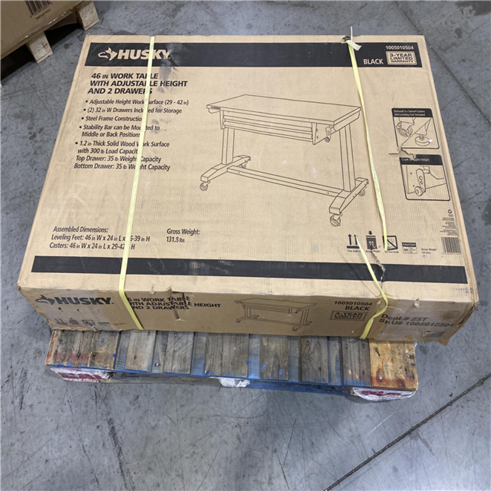 DALLAS LOCATION - Husky Tool Storage 46 in. W Black Adjustable Height Worktable with 2-Drawers