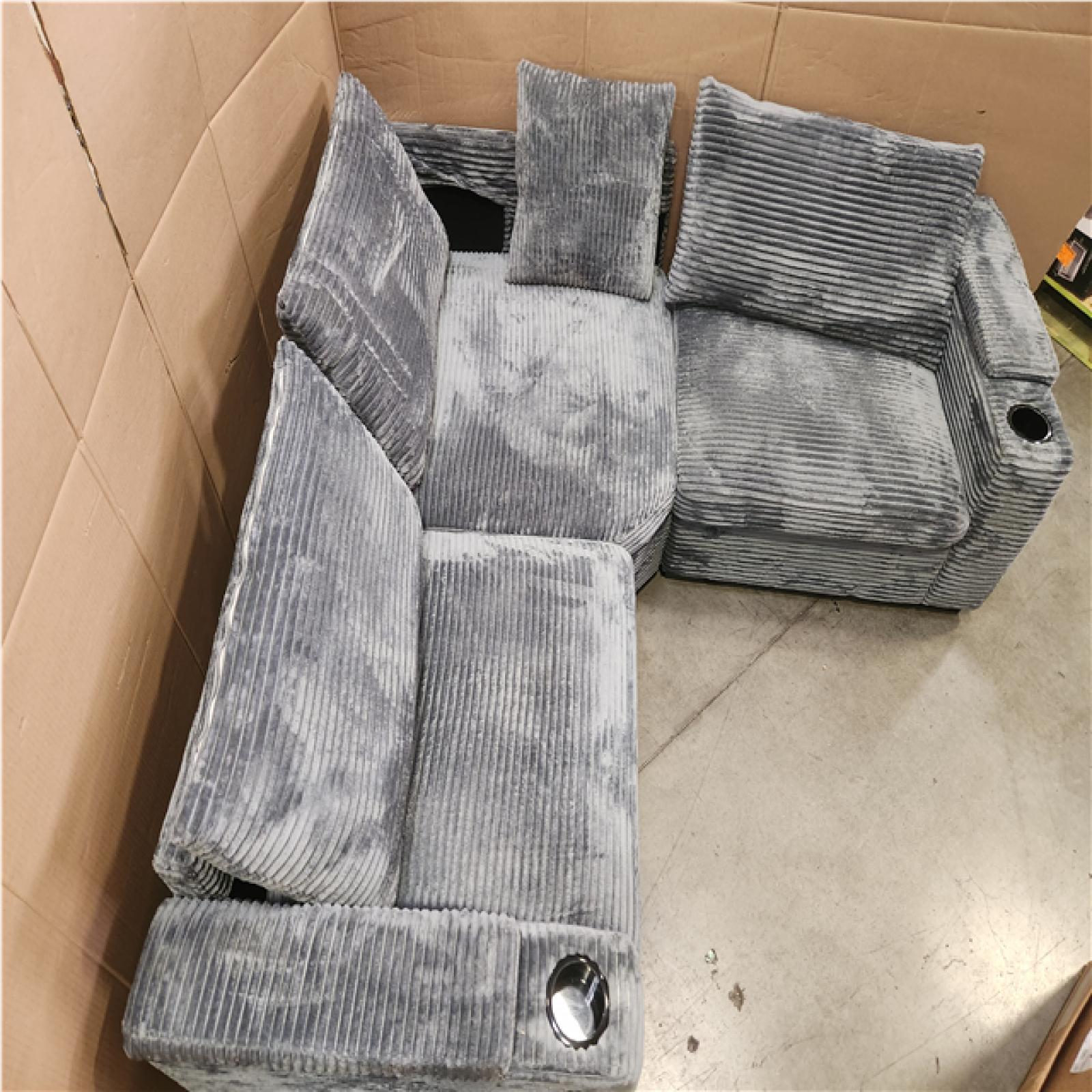 Phoenix AS-IS 104in square Arm Corduroy Sofa in Gray with Arm Chair