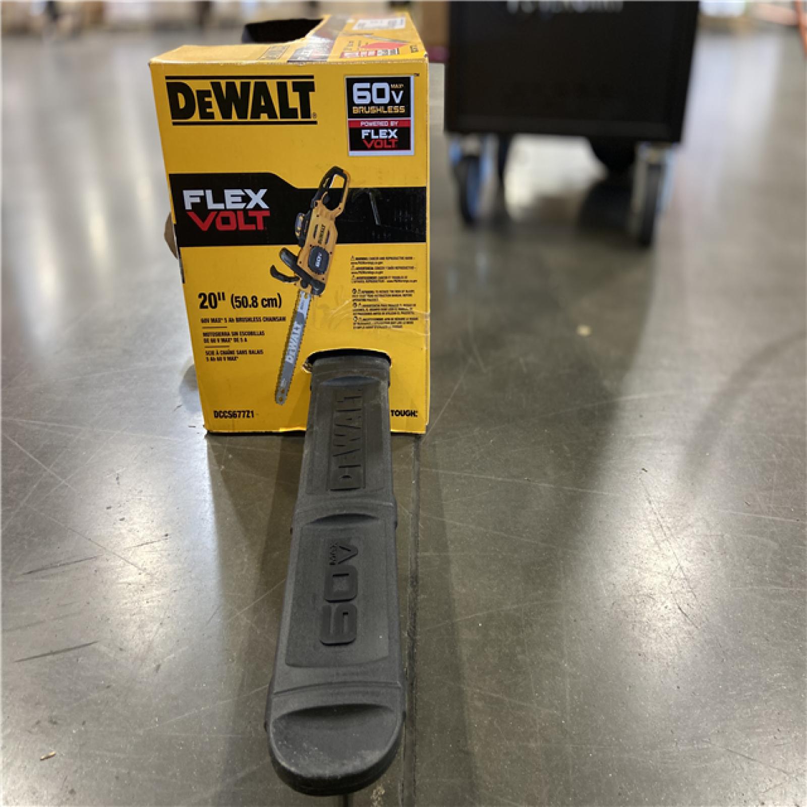 AS-IS DEWALT FLEXVOLT 60V MAX 20 in. Brushless Electric Cordless Chainsaw Kit and Carry Case with (1) FLEXVOLT 5 Ah Battery & Charger