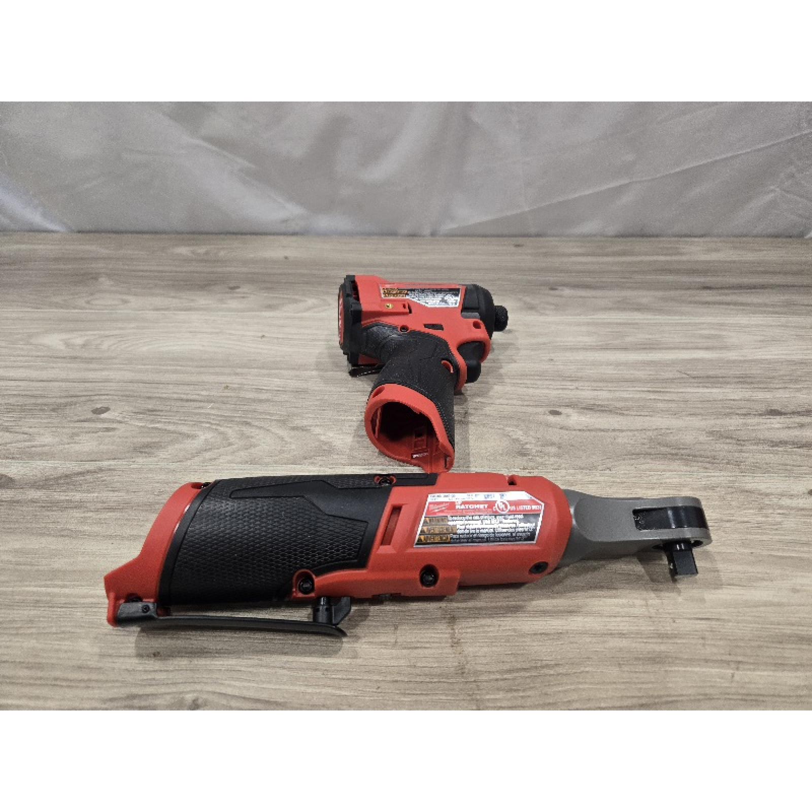 AS-IS Milwaukee 3453-22HSR M12 FUEL 12V Cordless 3/8 in. Ratchet and 1/4 in. Impact Driver Kit