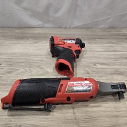 AS-IS Milwaukee 3453-22HSR M12 FUEL 12V Cordless 3/8 in. Ratchet and 1/4 in. Impact Driver Kit